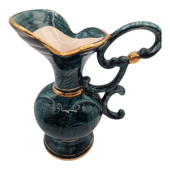 Vintage H. Bequet Quaregnon Belgium Peacock Ceramic Pitcher with Gold Trim - Picture 9 of 11